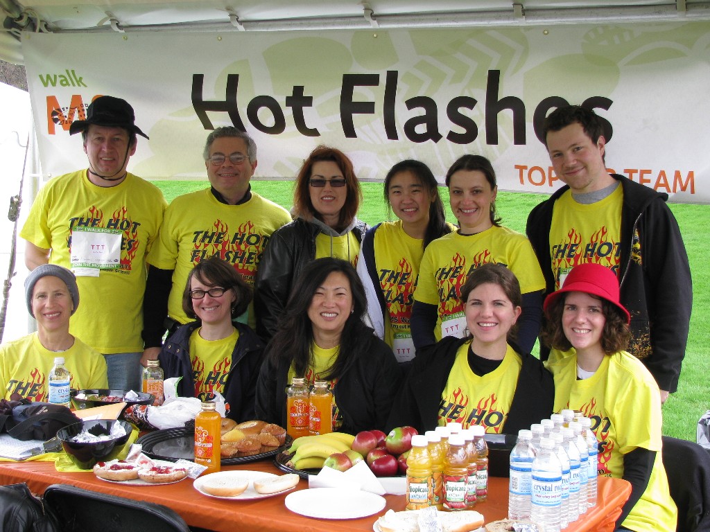 Picture of the Hot Flashes team at Bear Mountain in 2010, in the tent