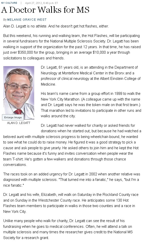 The "Donor of the Day" column from the weekend of the 2012 MS Walks